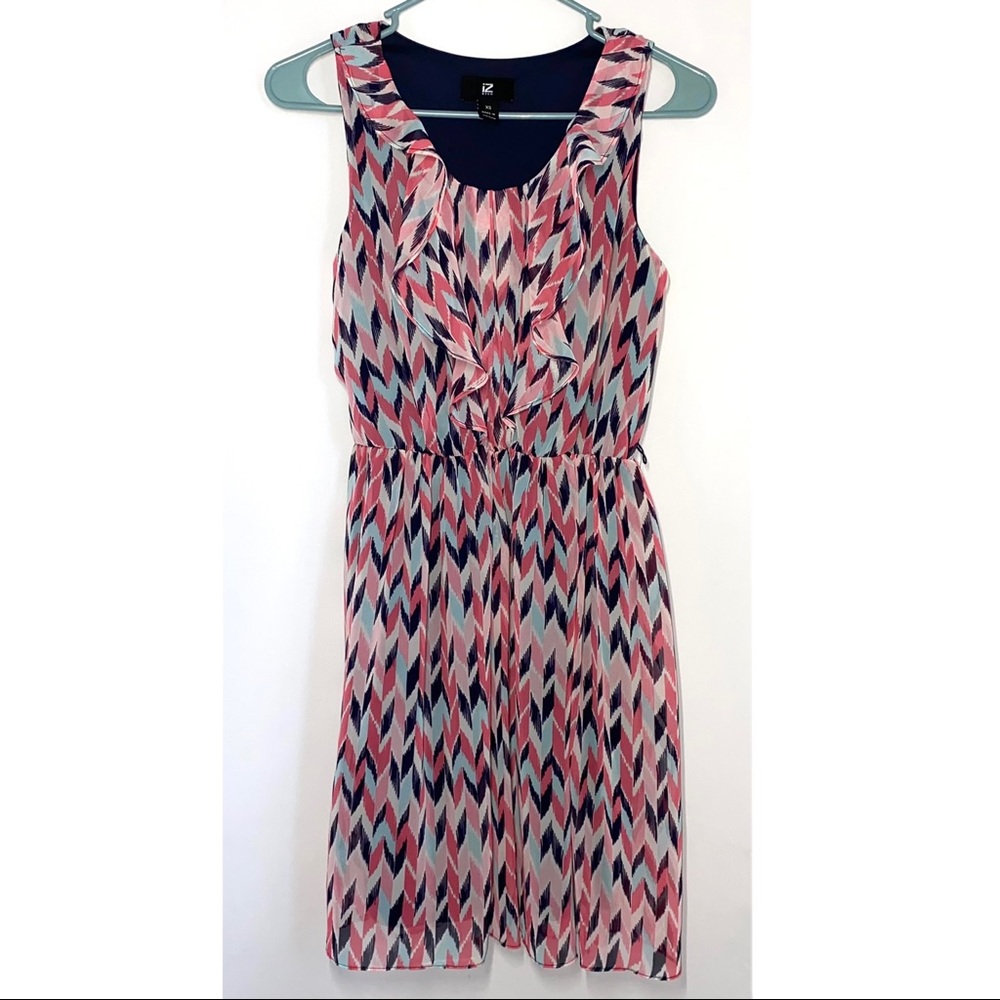 IZ Byer Chevron Printed Ruffle Dress